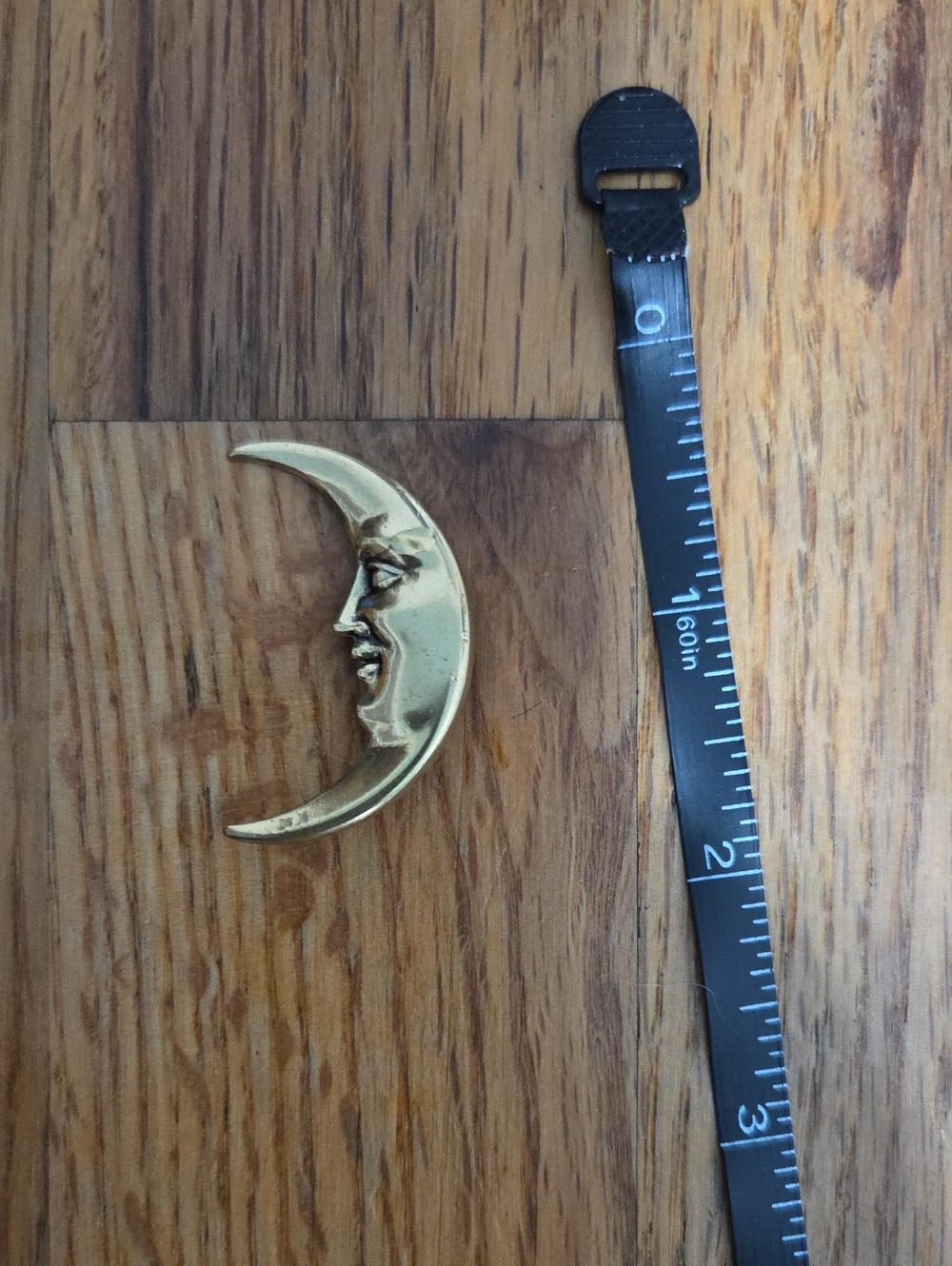 Brass Crescent Moon Lapel Pin - Gold Moon Accent